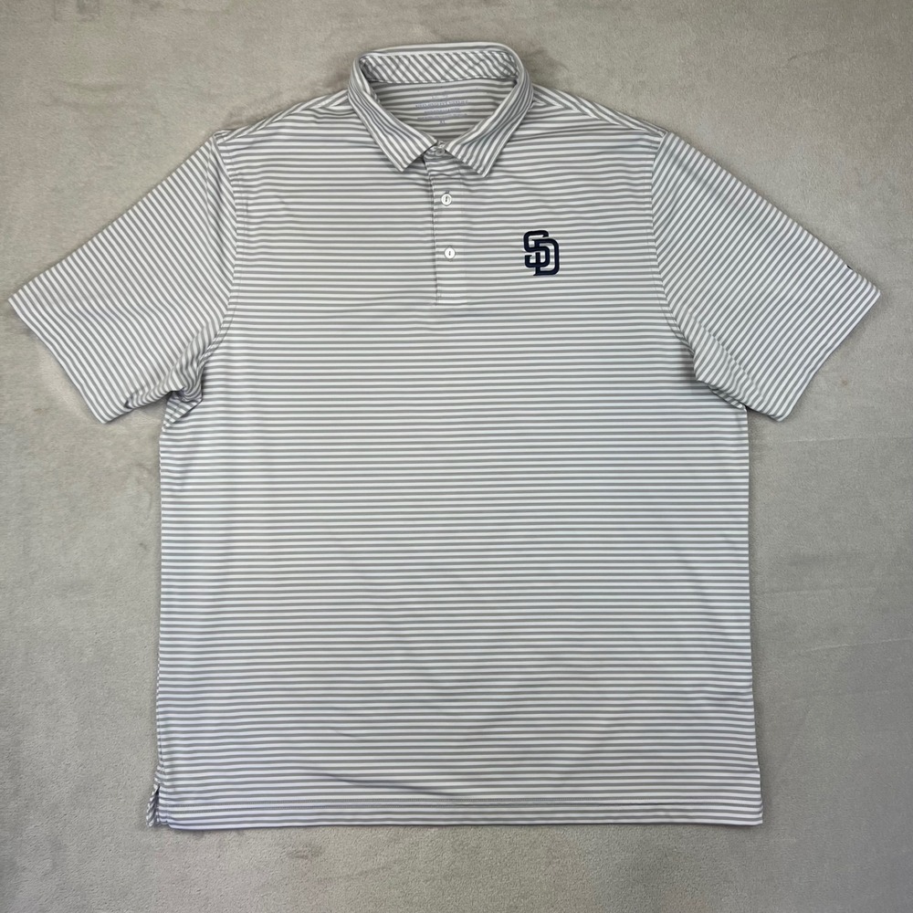 Vineyard Vines Mens San Diego Padres Performance Polo Shirt Gray Stripe XL